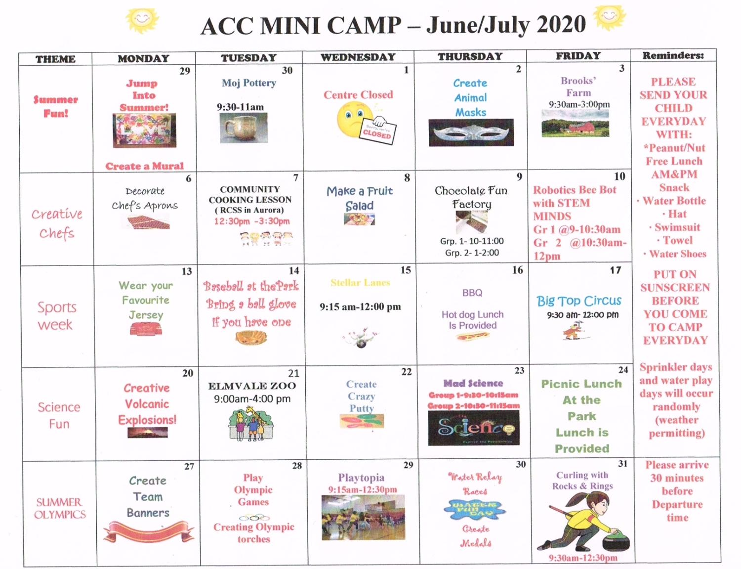 Mini Camp Calendar 2020 - Aurora Children's Centre