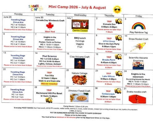 Mini Camp 2026 Calendar Draft