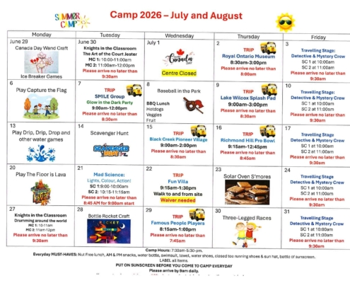 Summer Camp 2026 Draft Calendar